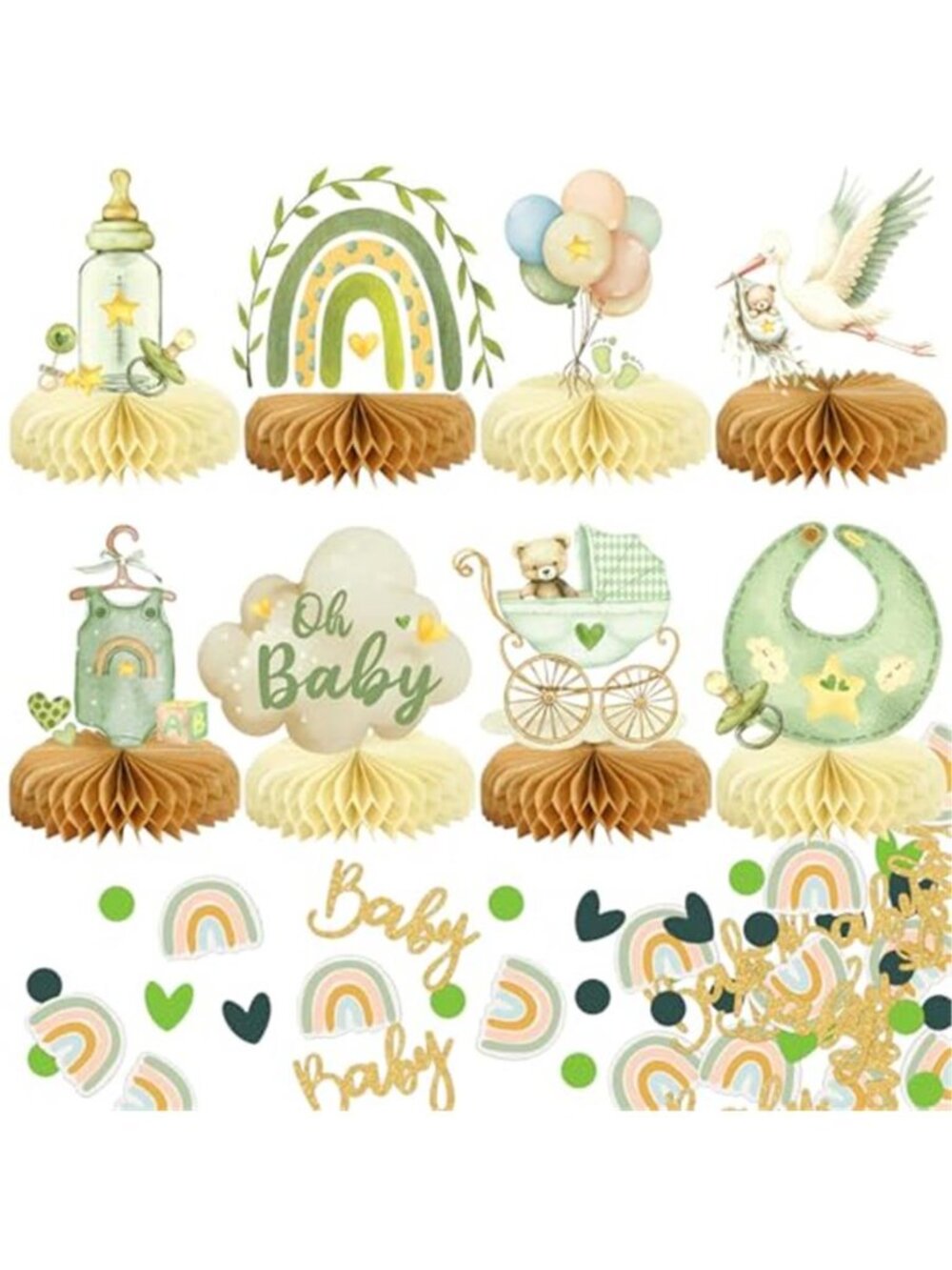 Baby Shower Decorations Boy Table Centerpieces Honeycomb Confetti Green 68 Piece